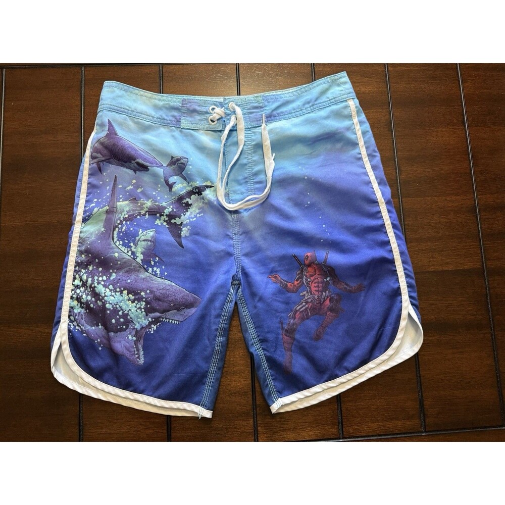 Y2K Swim Shorts Shark Deadpool Marvel Cool Great White Sz Small- Ships Fast!